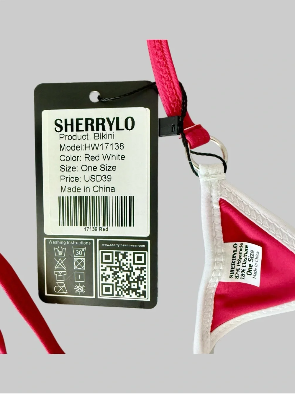SHERRYLO Swimwear Red & White Extreme Micro Bikini | G String | One Size | NWT